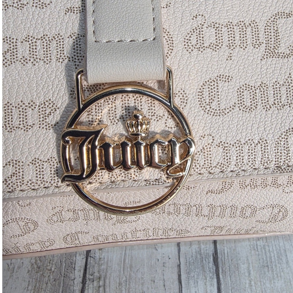 Juicy Couture Blush Pink Logo Print Top Handle Satchel Bag Gold Tone Hardware - Picture 3 of 8
